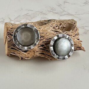 Vintage Swank 1950s Silver & Grey Mother Of Pearl Cufflinks With Ribbed Edge Des